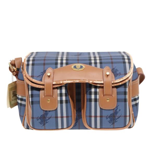 Burberry Nova Check Shoulder Bag Pvc Leather Blue Gold - Picture 2 of 16